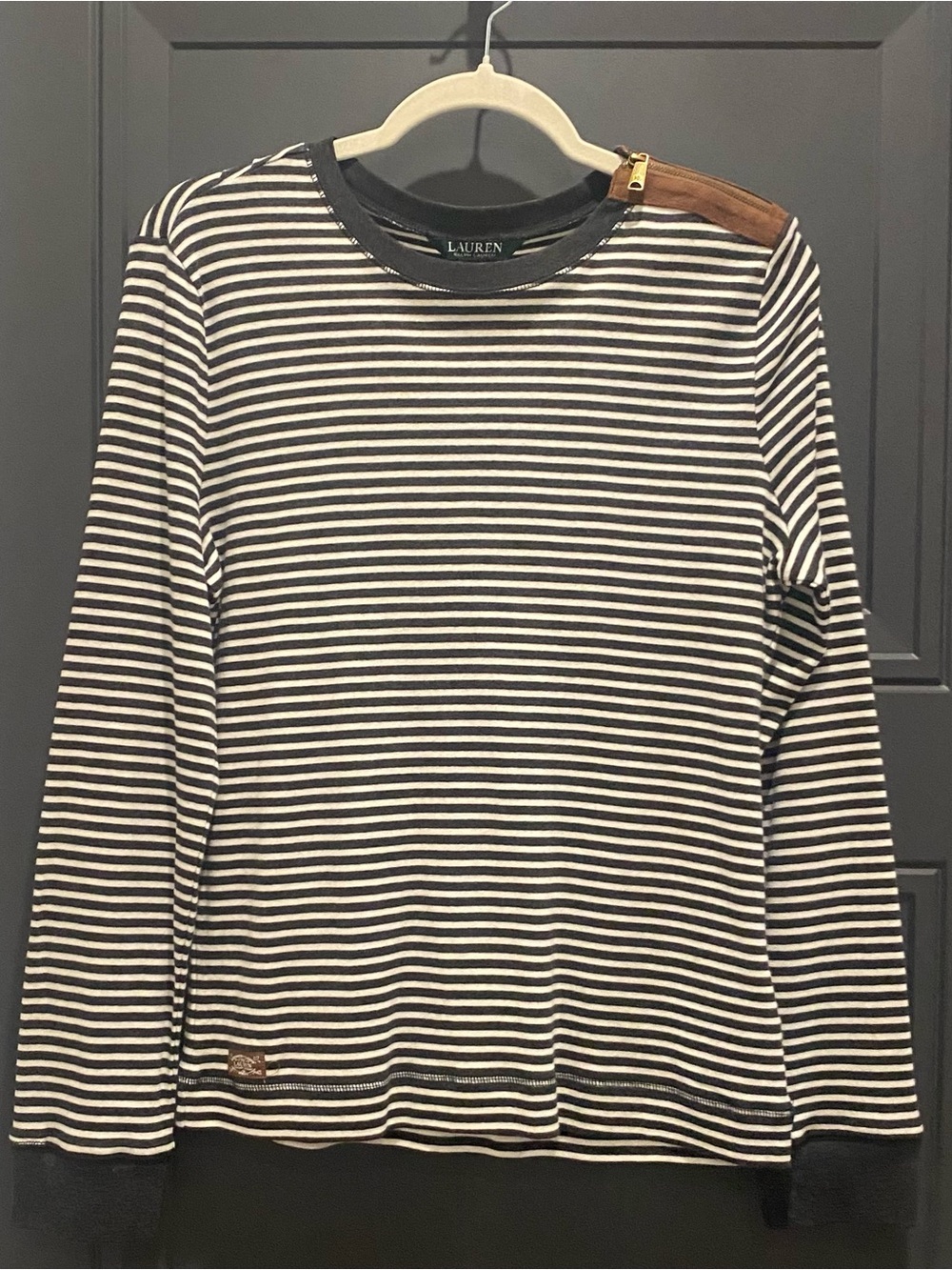 Women’s Ralph Lauren Grey & White Striped Long-Sleeve Shirt